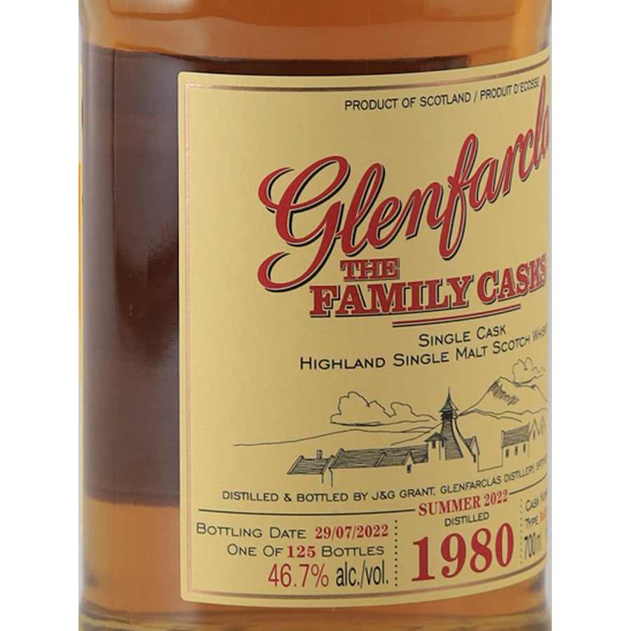 Glenfarclas Family Casks 1980/2022 46.7% Single Malt Scotch Whisky - front label left angle