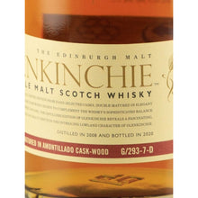 Load image into Gallery viewer, Glenkinchie Double Matured 2008/2020 whisky, label detail showing distilled 2008, bottled 2020 and Amontillado cask wood