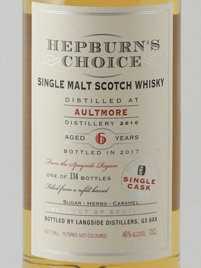 Hepburn's Choice Aultmore 6 Year Old 2010 - Bottle Of Japan