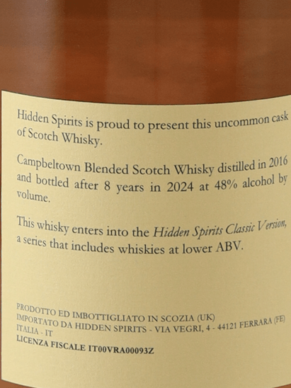 Hidden Spirits Campbeltown Blended 8 Year Old 2016 - Bottle Of Japan