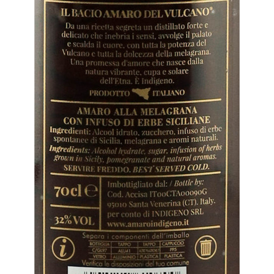 Indigeno Amaro Pomegranate and Sicilian Herbs Liqueur 32% 700ml - back label