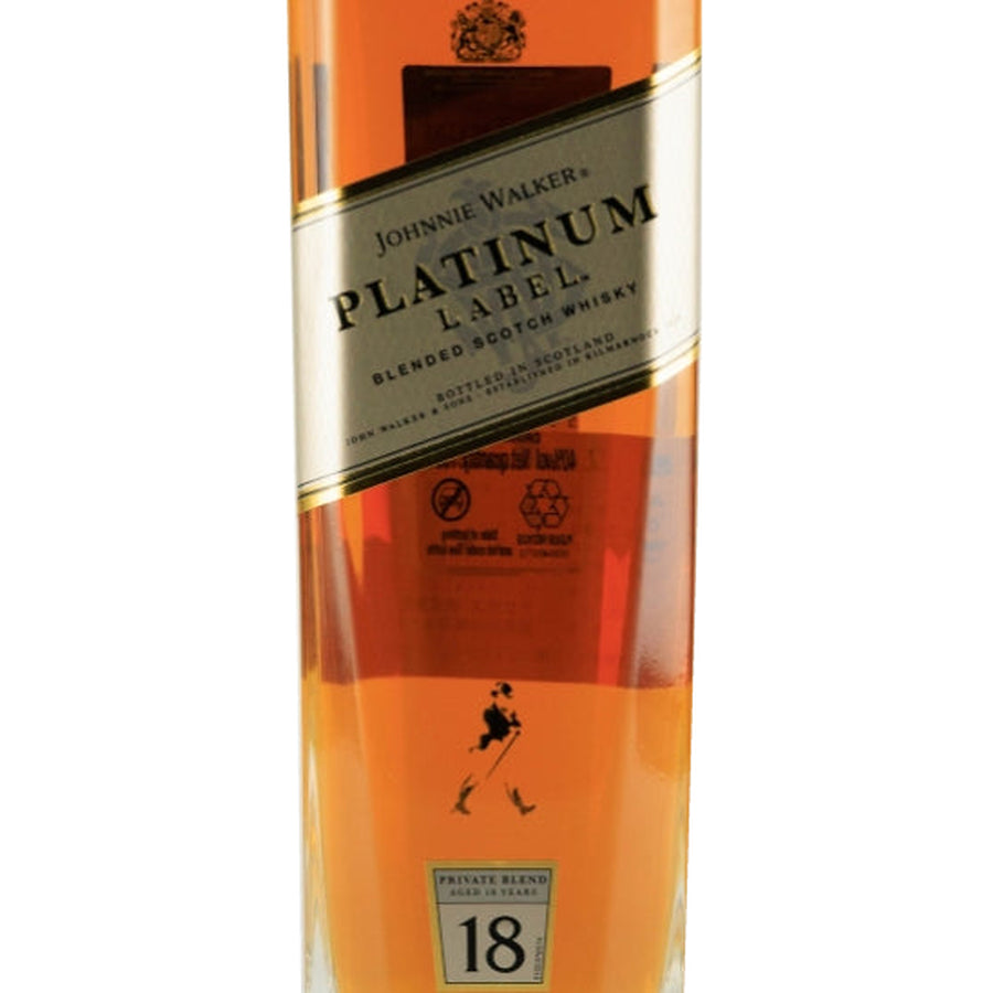 Close-up of the Johnnie Walker Platinum Label branding on the bottle
