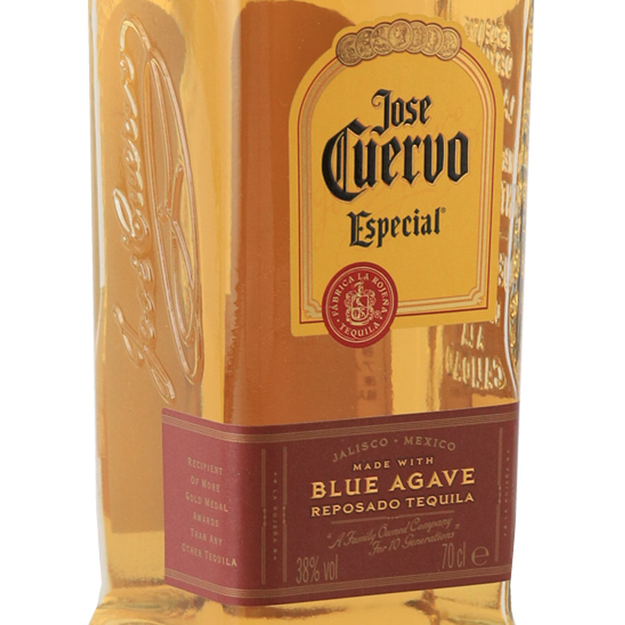 Jose Cuervo Especial Reposado tequila, left angle of the front label