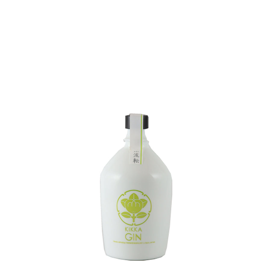 Kikka Gin Ruten 700ml white bottle with green botanical emblem and Ruten paper seal, front view