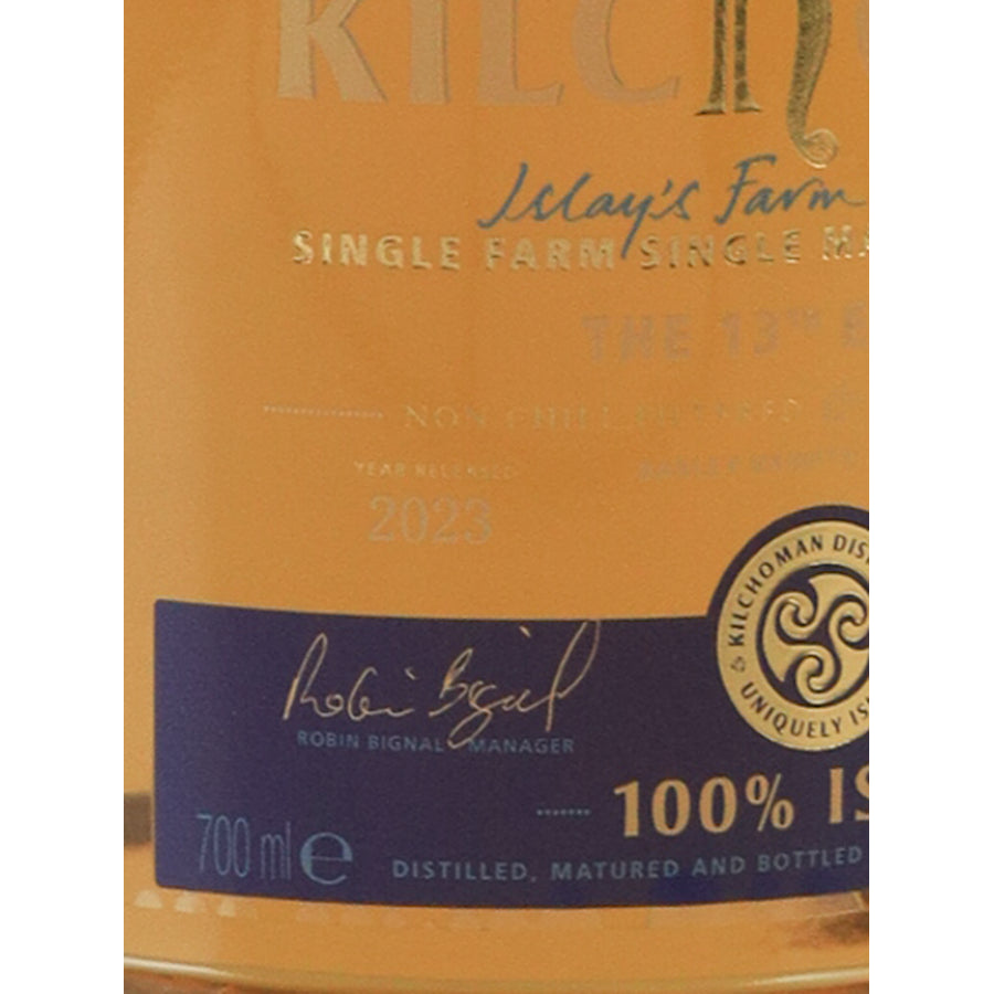 Kilchoman 100% Islay 13th Edition Single Malt Scotch Whisky 700ml - release year and volume detail