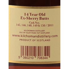 Load image into Gallery viewer, Kilchoman 100% Islay 14 Year Old 2011 20th Anniversary 55% 700ml whisky - back label sherry casks