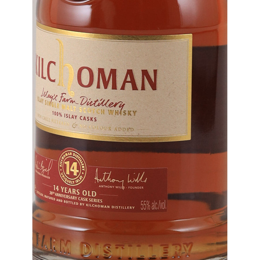 Kilchoman 100% Islay 14 Year Old 2011 20th Anniversary 55% 700ml whisky - right label angle