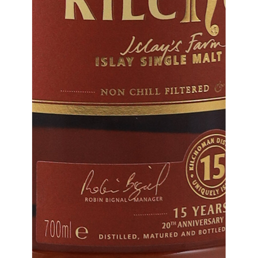 Kilchoman 15 Year Old Sherry Cask 20th Anniversary 52.7% 700ml Islay whisky - label volume and signature