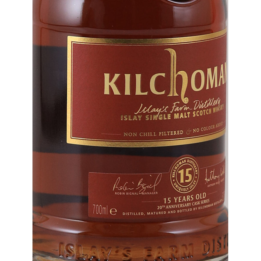 Kilchoman 15 Year Old Sherry Cask 20th Anniversary 52.7% 700ml Islay whisky - left label angle