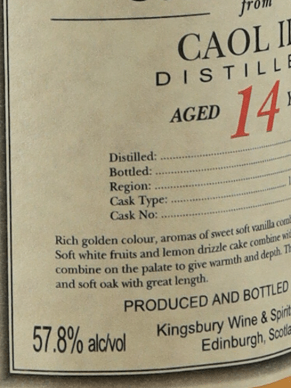 Kingsbury Caol Ila 14 Year Old 2011 - Bottle Of Japan