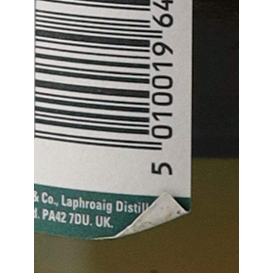 Laphroaig 10 Year Old 40% 750ml Old Label - barcode label peeling