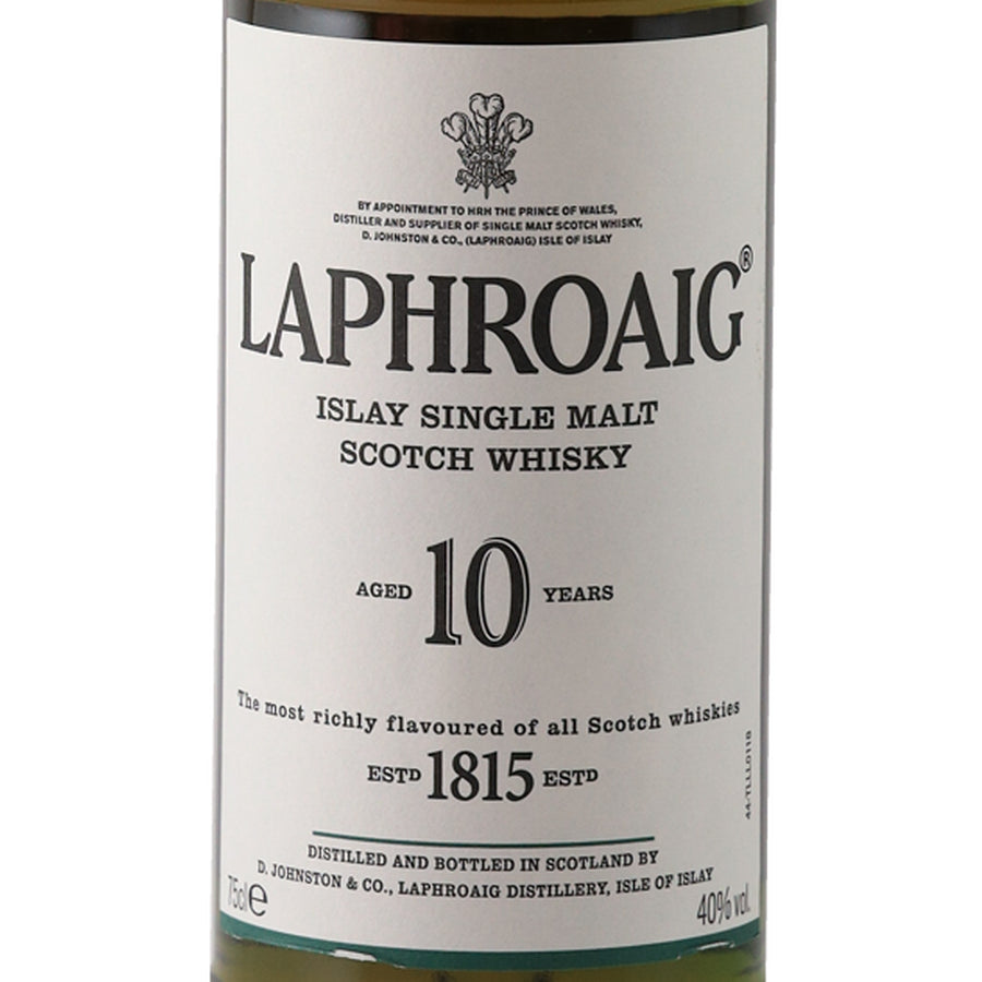 Laphroaig 10 Year Old 40% 750ml Old Label - front label detail