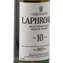 Load image into Gallery viewer, Laphroaig 10 Year Old 40% 750ml Old Label - front label left angle