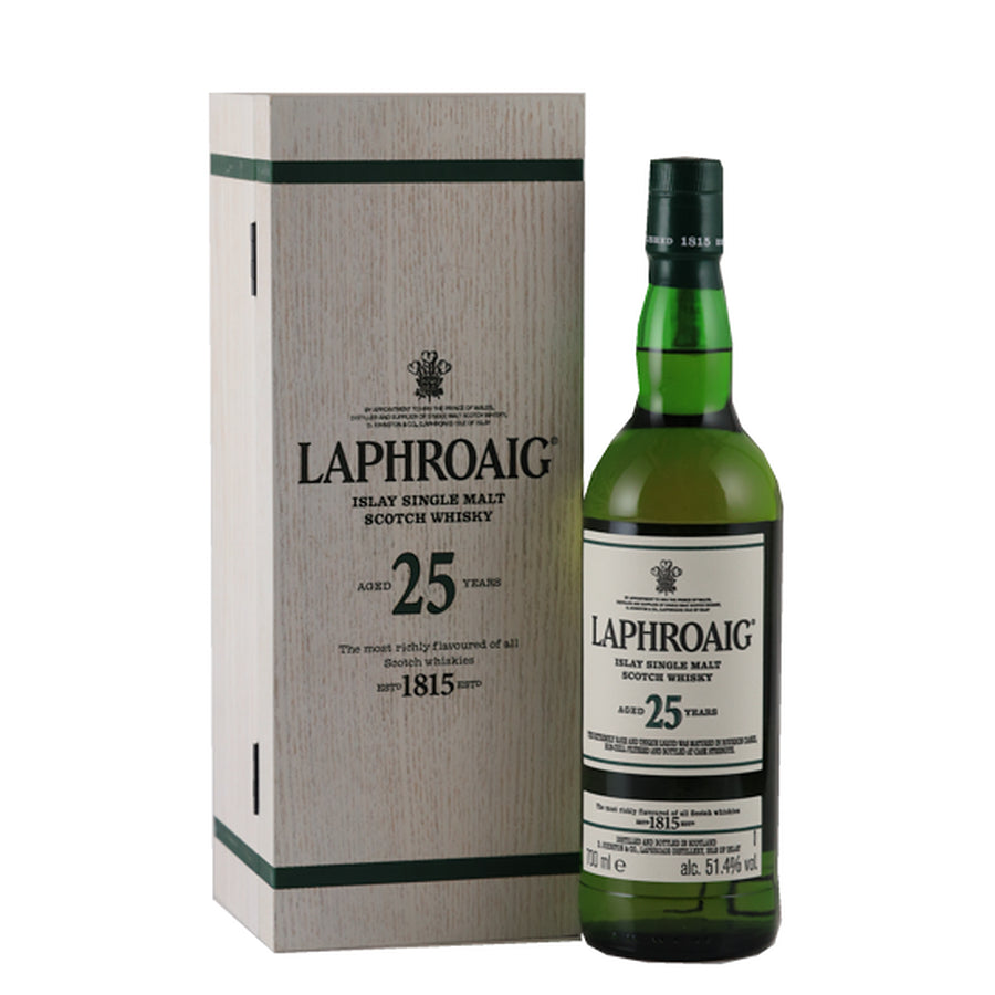 Laphroaig 25 Year Old Cask Strength 2019 Release 51.4% 700ml - bottle and wooden box