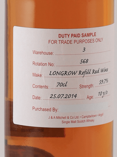 Longrow 10 Year Old 2014 Red Wine Cask DUTY PAID SAMPLE - Bottle Of Japan