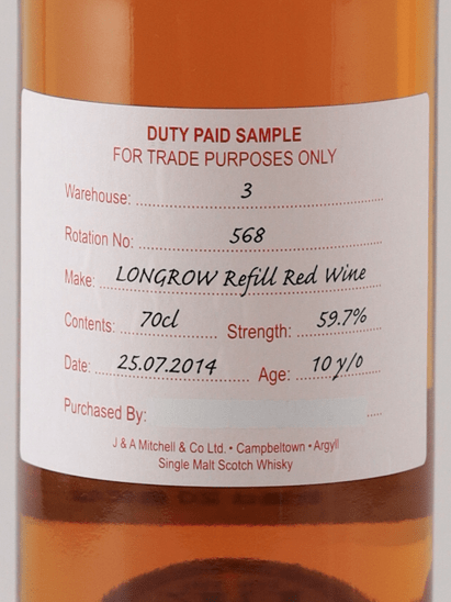 Longrow 10 Year Old 2014 Red Wine Cask DUTY PAID SAMPLE - Bottle Of Japan