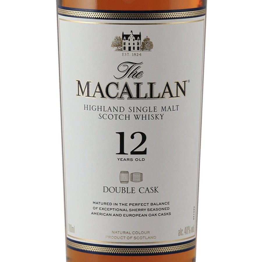 The Macallan 12 Year Old Double Cask whisky, old front label showing the 12 year age statement