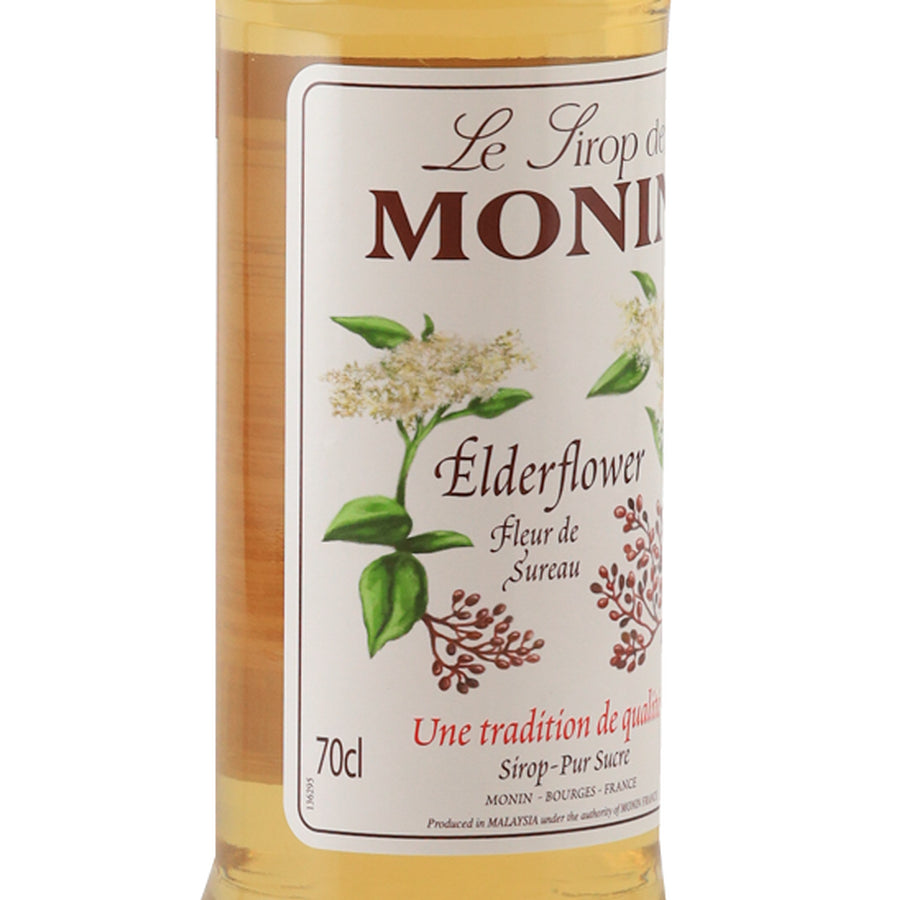 Monin Elderflower Syrup 700ml - label left angle