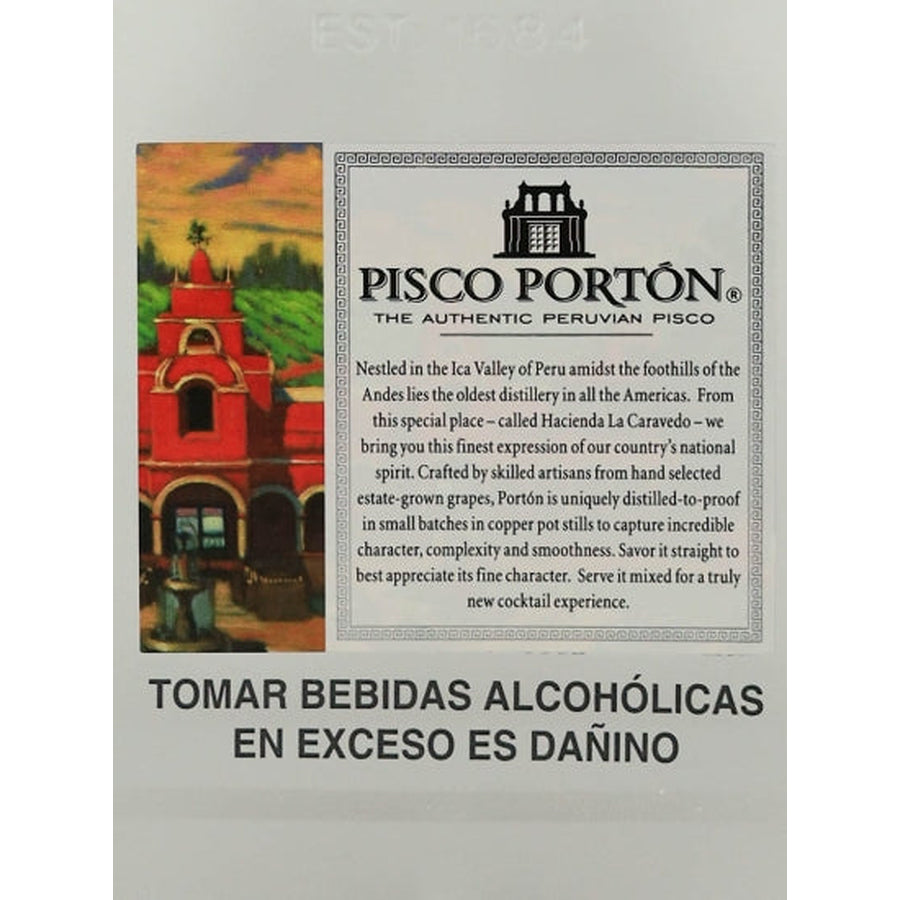 Pisco Porton Negra Criolla Mosto Verde - back label