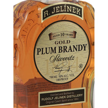 Load image into Gallery viewer, Rudolf Jelinek Gold Slivovitz 10 Year Old Plum Brandy 700ml - left label detail