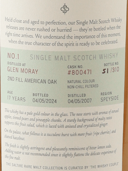 Saltire Rare Malt Glen Moray 17 Year Old 2007 - Bottle Of Japan
