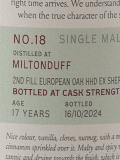 Saltire Rare Malt Miltonduff 17 Year Old 2007 - Bottle Of Japan
