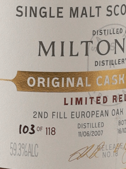 Saltire Rare Malt Miltonduff 17 Year Old 2007 - Bottle Of Japan