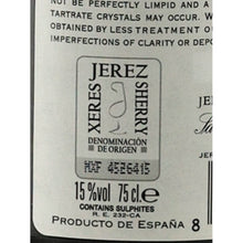 Load image into Gallery viewer, Sanchez Romate Fino Perdido Jerez Sherry 15% 750ml - origin strength and volume detail