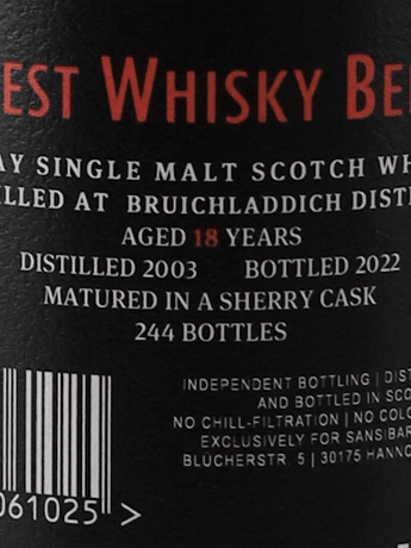 Sansibar Bruichladdich 18 Year Old 2003 - Bottle Of Japan