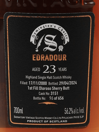 Signatory Edradour 23 Year Old 2000 - Bottle Of Japan