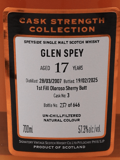 Signatory Glen Spey 17 Year Old 2007 - Bottle Of Japan