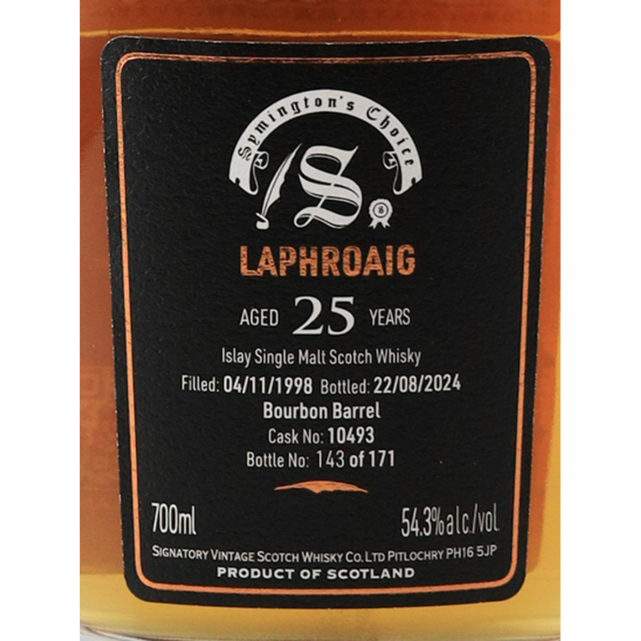 Signatory Laphroaig 25 Year Old 1998, 54.3%, 700ml - cask and bottle number
