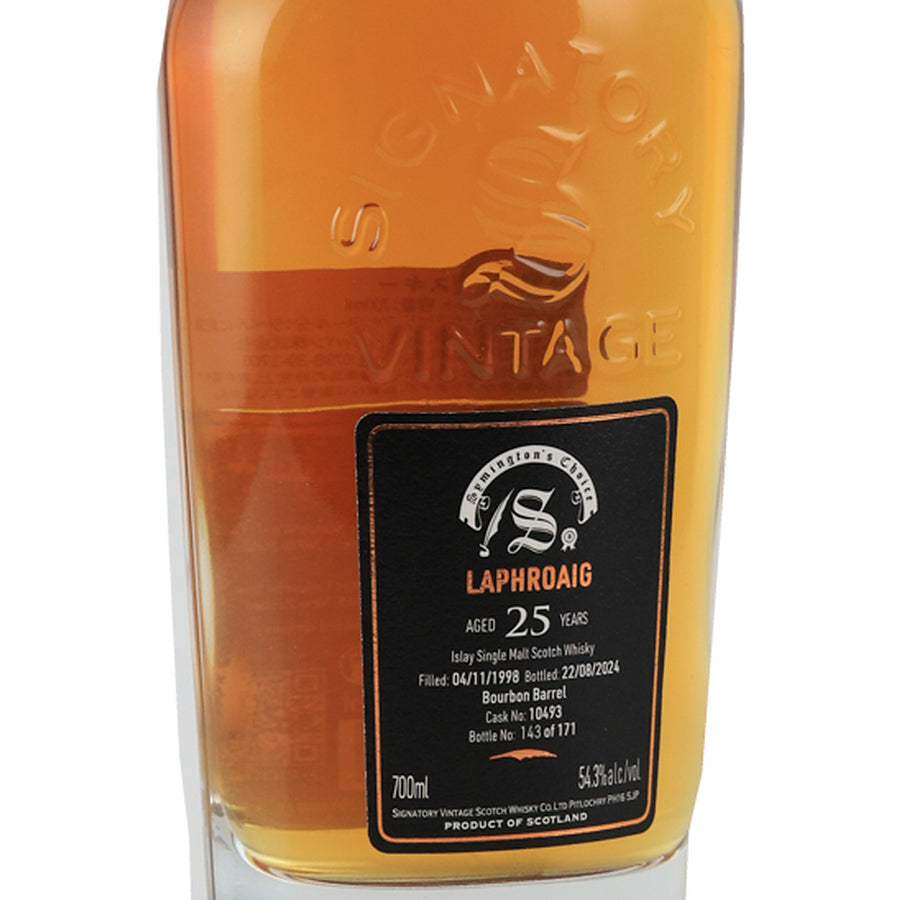 Signatory Laphroaig 25 Year Old 1998, 54.3%, 700ml - label left angle
