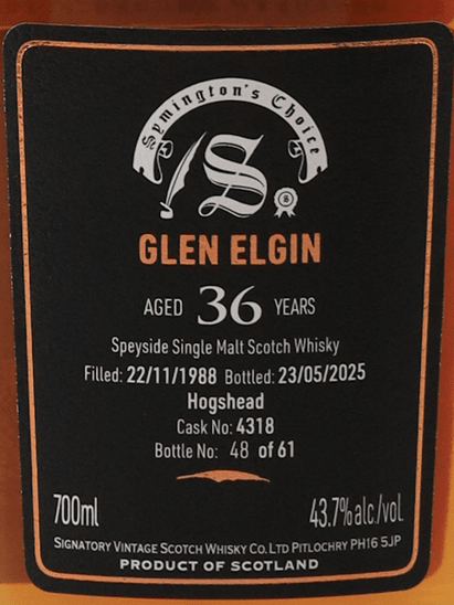 Signatory Vintage Glen Elgin 36 Year Old 1988 - Bottle Of Japan