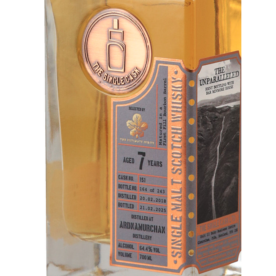The Single Cask Ardnamurchan 7 Year Old 2018 64.4% for The Ultimate Spirits and Bar Minmorehouse - right label angle