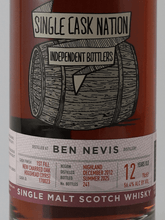 Load image into Gallery viewer, Single Cask Nation Ben Nevis 12 Year Old 2012 - Bottle Of Japan