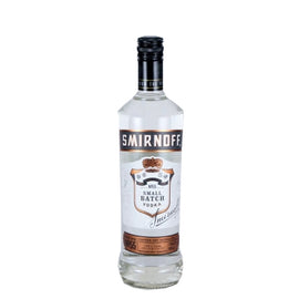 Smirnoff Black Small Batch Vodka clear bottle, front view with black cap
