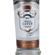 Load image into Gallery viewer, Smirnoff Black Small Batch Vodka front label close-up showing Recipe No. 55 and Copper Pot Distilled