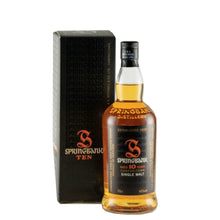 Load image into Gallery viewer, Springbank 10 Year Old single malt whisky bottle beside its presentation box