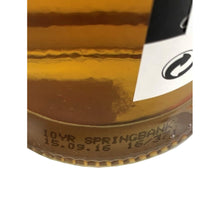 Load image into Gallery viewer, Springbank 10 Year Old single malt whisky bottle base close-up showing the printed production code