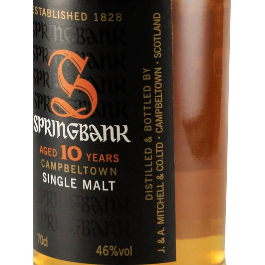 Springbank 10 Year Old single malt whisky right-side view of the old front label