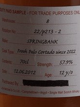 Load image into Gallery viewer, Springbank 12 Year Old 2012 Palo Cortado Duty Paid Sample - Bottle Of Japan