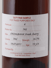 Load image into Gallery viewer, Springbank 13 Year Old 2011 Sherry Cask Duty Paid Sample - Bottle Of Japan