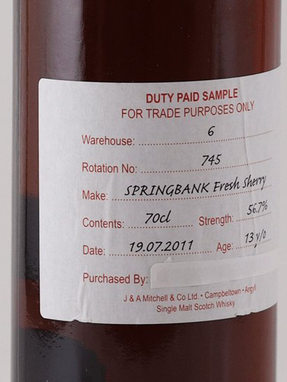 Springbank 13 Year Old 2011 Sherry Cask Duty Paid Sample - Bottle Of Japan