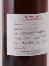 Load image into Gallery viewer, Springbank 13 Year Old 2011 Sherry Cask Duty Paid Sample - Bottle Of Japan