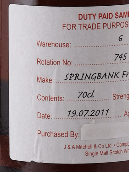 Springbank 13 Year Old 2011 Sherry Cask Duty Paid Sample - Bottle Of Japan