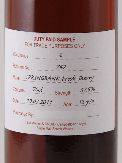 Springbank 13 Year Old 2011 Sherry Cask DUTY PAID SAMPLE - Bottle Of Japan