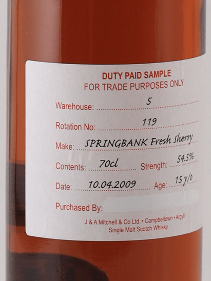 Springbank 15 Year Old 2009 Sherry Cask DUTY PAID SAMPLE - Bottle Of Japan