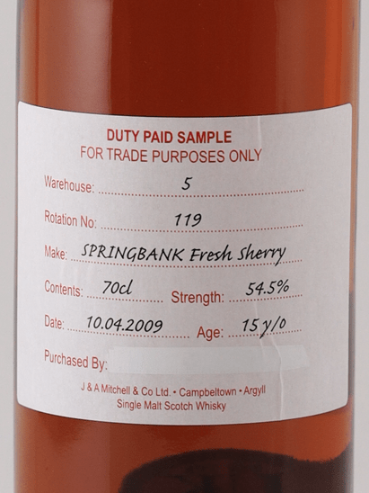 Springbank 15 Year Old 2009 Sherry Cask DUTY PAID SAMPLE - Bottle Of Japan