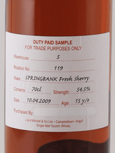 Load image into Gallery viewer, Springbank 15 Year Old 2009 Sherry Cask DUTY PAID SAMPLE - Bottle Of Japan